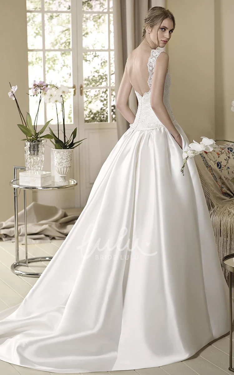 Sleeveless V-Neck Appliqued Satin Ball Gown Wedding Dress Elegant 2024 Women's Dress