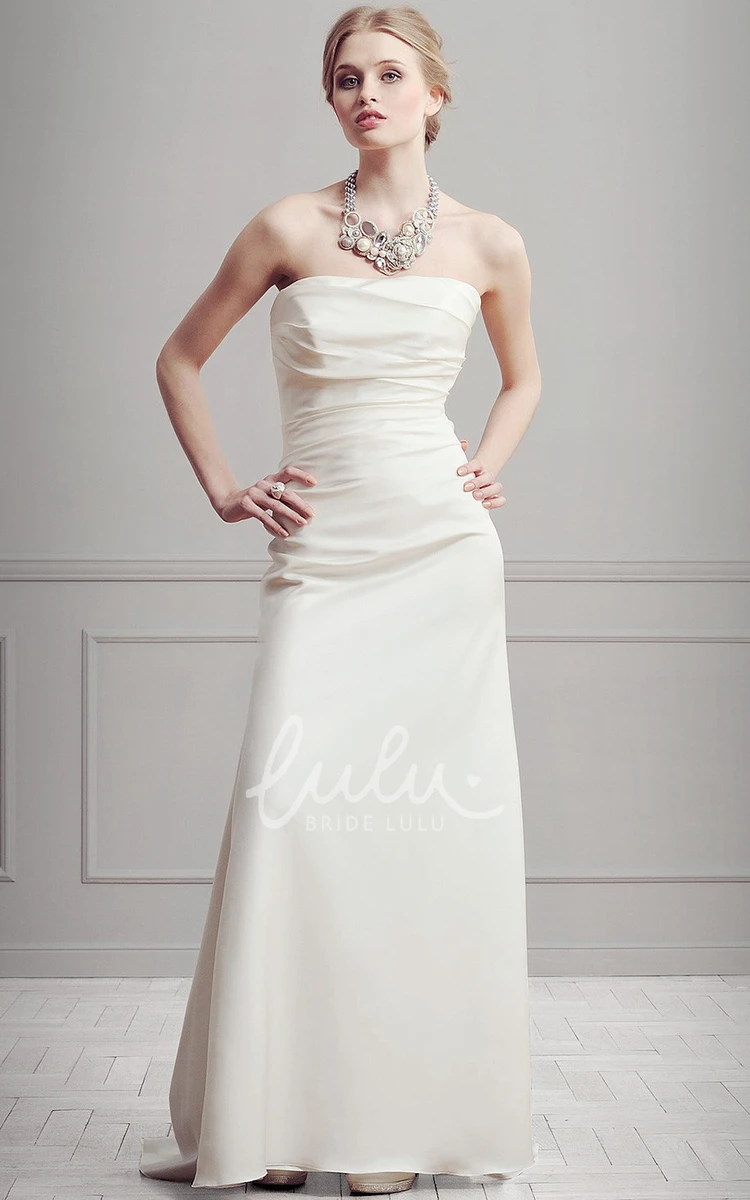 Strapless Satin Sheath Wedding Dress with Ruched and Sleeveless