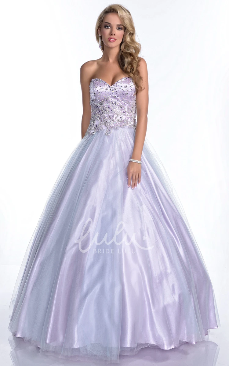 Glimmering Rhinestone Bodice Sweetheart A-Line Prom Dress in Tulle Fabric