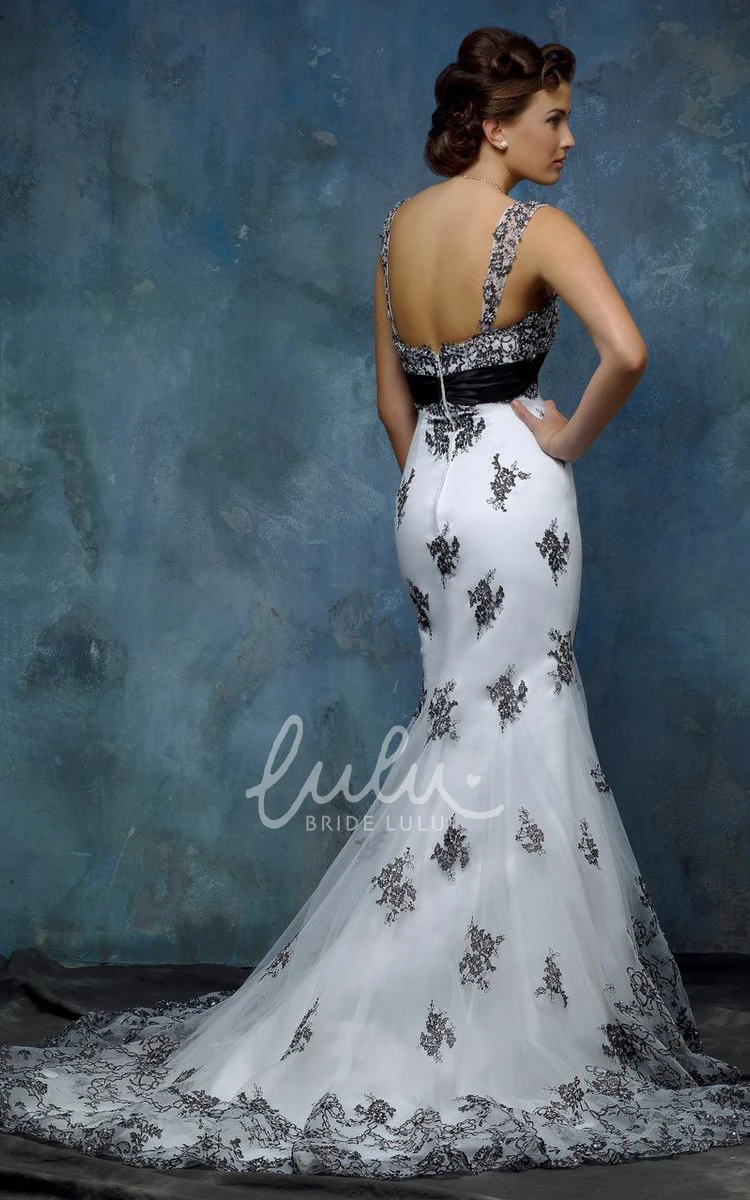 Sleeveless Sheath Tulle & Satin Wedding Dress with Appliques and Broach Simple Wedding Dress