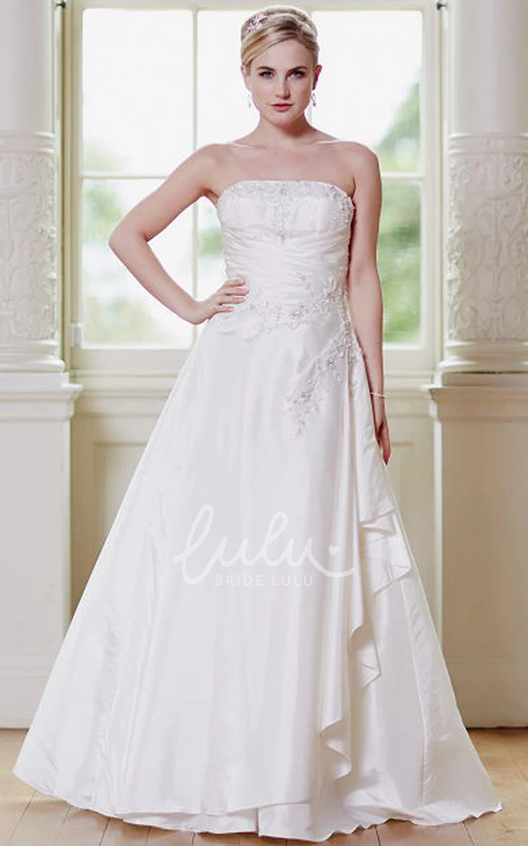 Draped Strapless Taffeta Wedding Dress with Beading and Corset Back A-Line Floor-Length Style