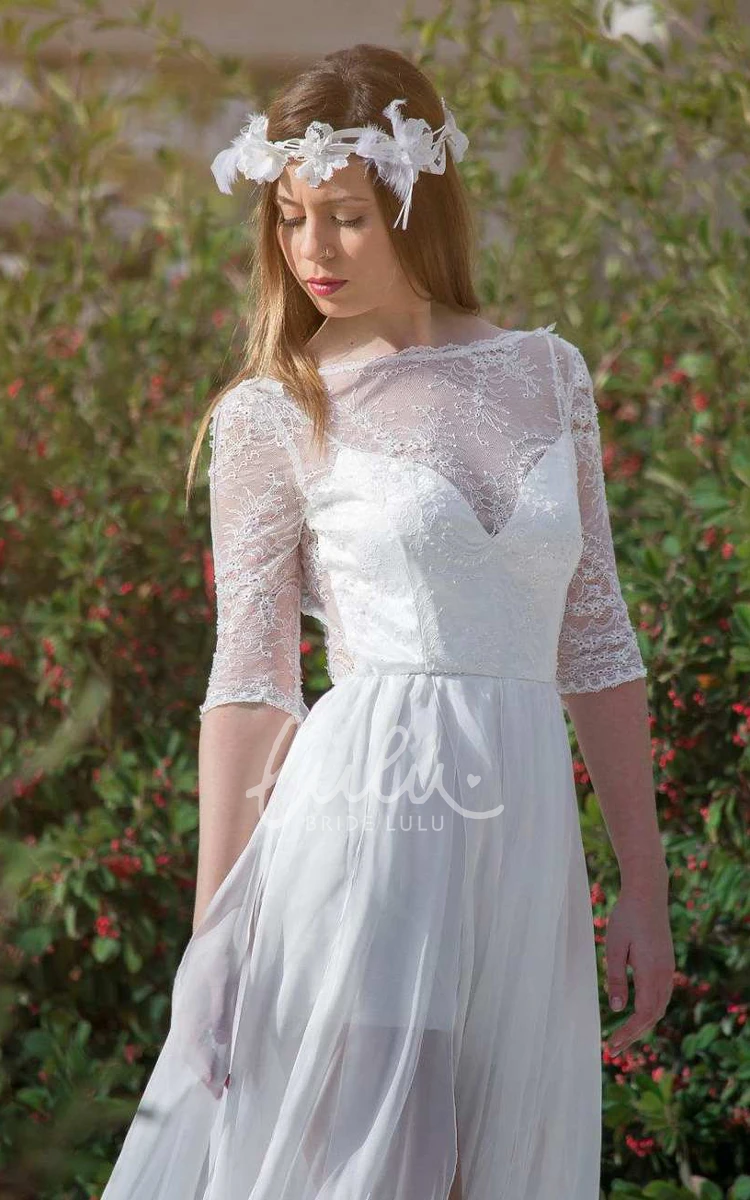 Embroidered Chiffon Lace Wedding Dress Unique Bridal Gown