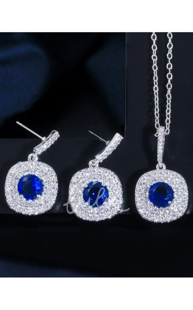 Elegant Square Shape Multiple Color Rhinestone Necklace and Earrings Jewelry Set