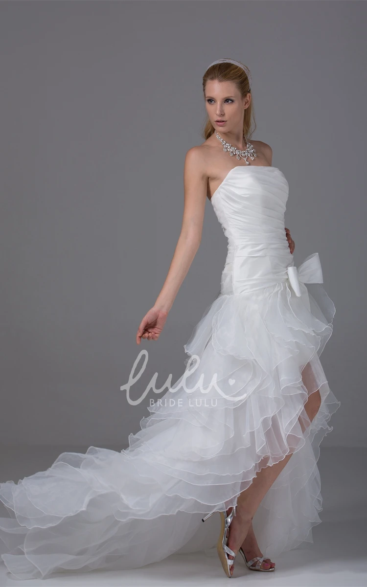 Organza High-Low Prom Dress with Ruffles Strapless Bow Design