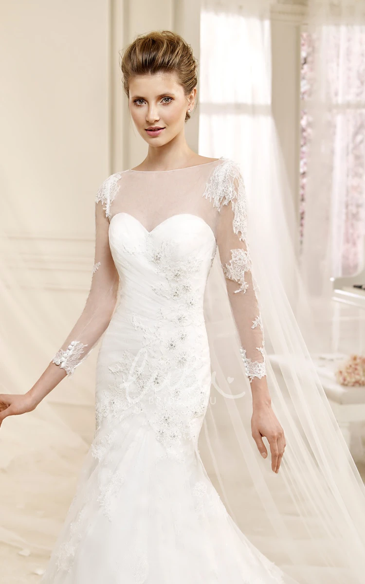 Long-sleeve Illusive Sheath Wedding Dress with Mermaid Style and Appliques Mermaid Illusive Sheath Wedding Dress with Long Sleeves