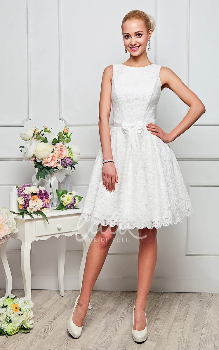 High Neck Sleeveless Lace Dress in Knee-Length A-Line Style