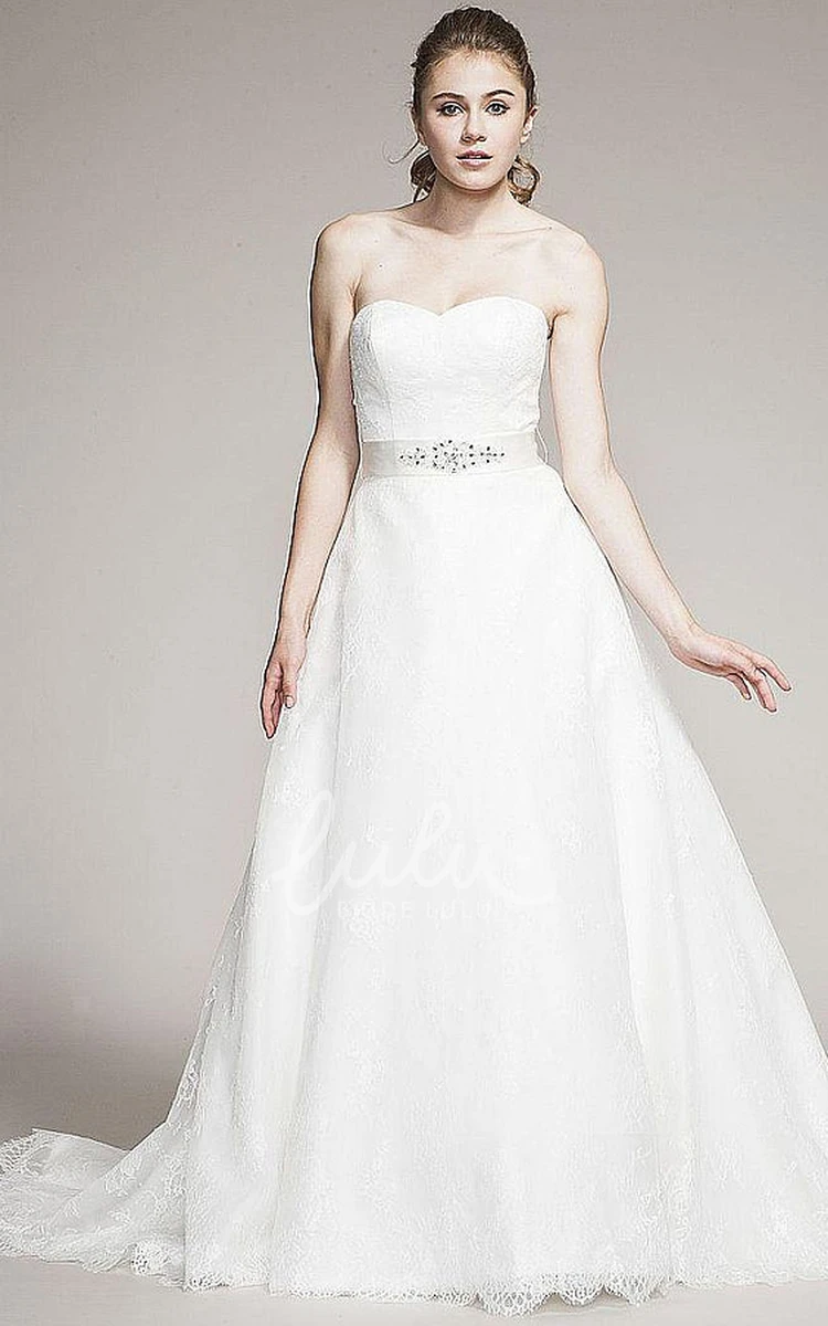 A-Line Lace Wedding Dress with Sweetheart Neckline and Jeweled Appliques