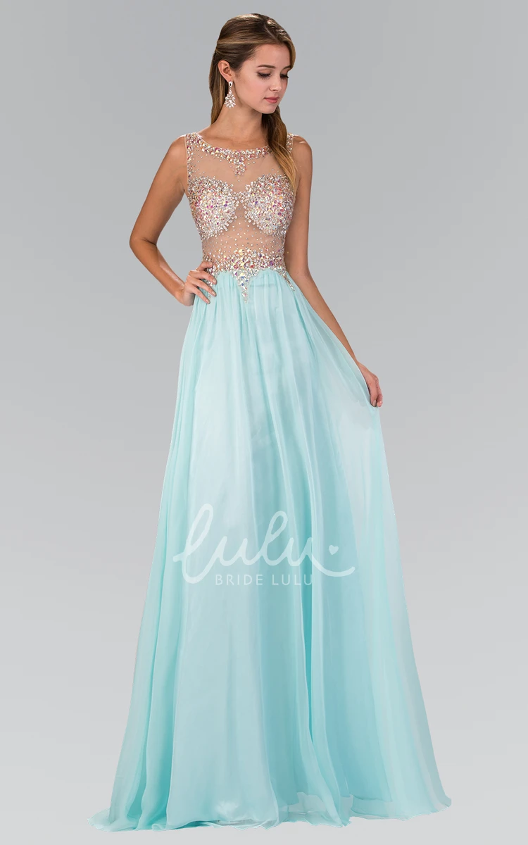 A-Line Chiffon Beaded Formal Dress with Pleats and Sleeveless