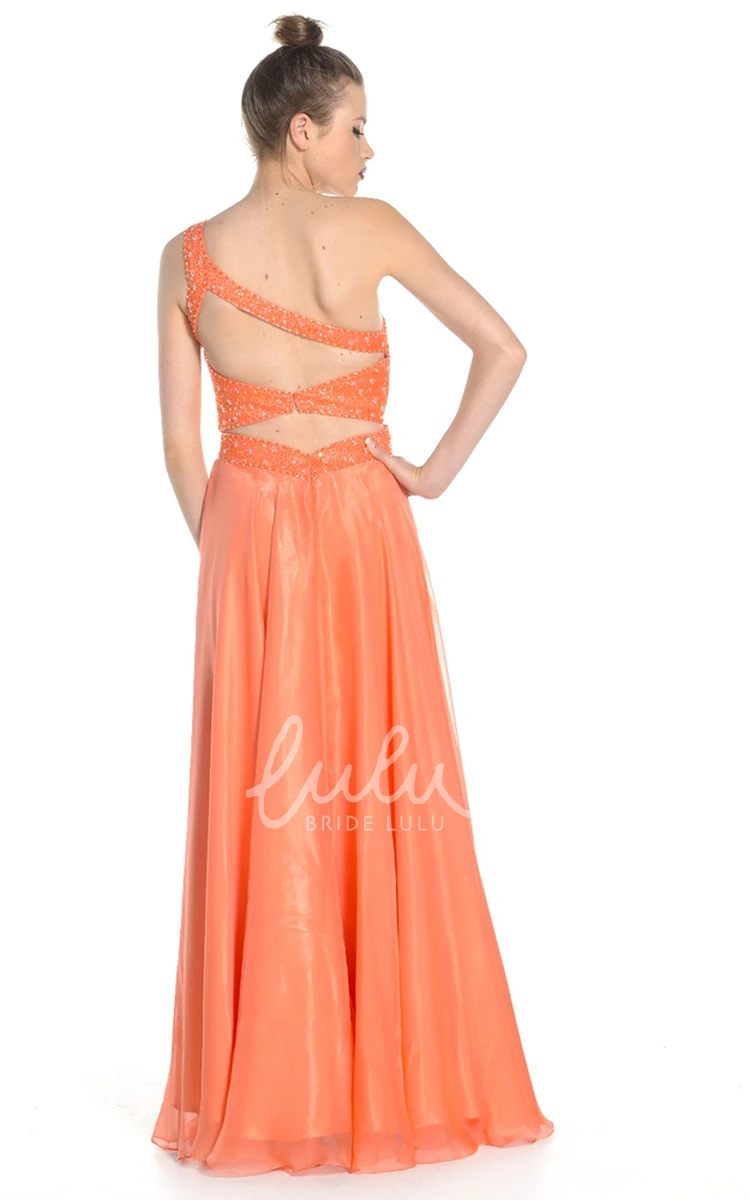 Beaded Satin&Tulle One-Shoulder Prom Dress with Jewelled Waist and Ruching