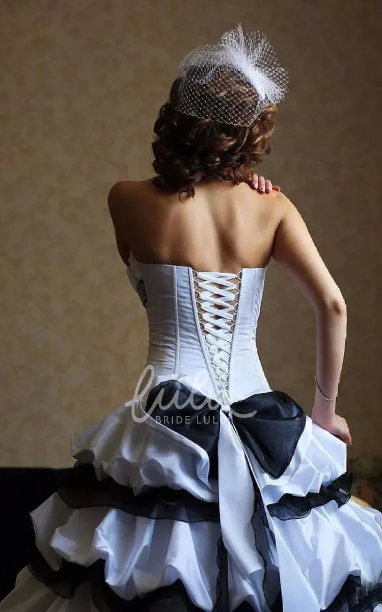 Strapless Taffeta High-Low Wedding Dress with Appliques and Ruffles Sleeveless A-Line