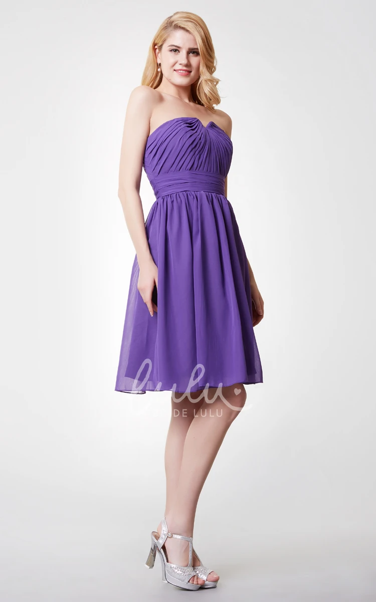 Strapless Ruched A-line Chiffon Bridesmaid Dress with V-cut Short & Flowy