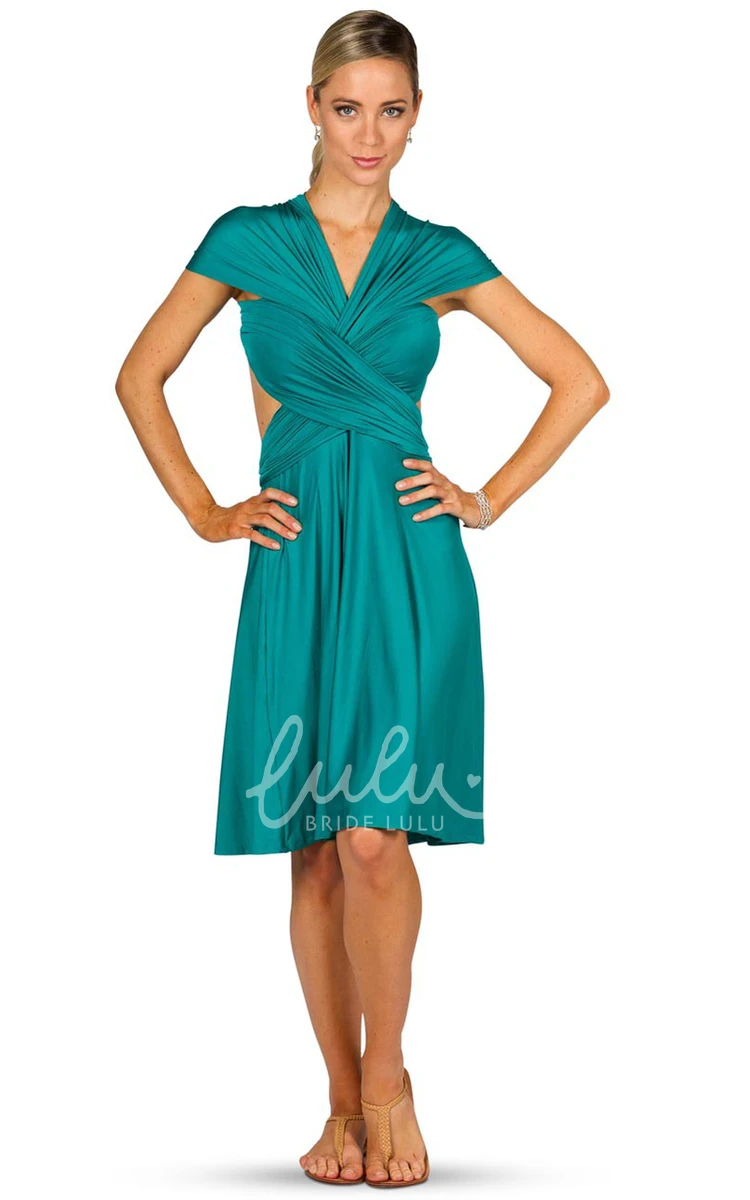 Halter Ruched Midi Jersey Bridesmaid Dress with Straps Convertible