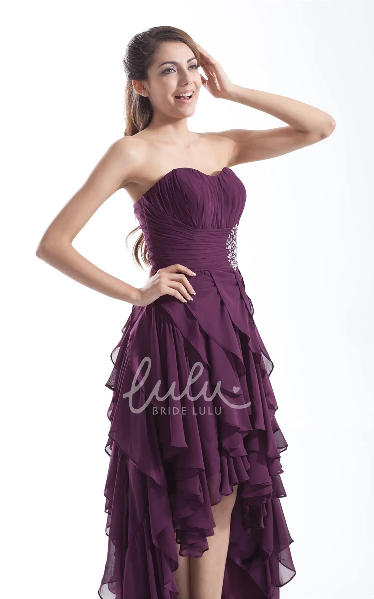 Cascading Ruffle Chiffon Formal Dress High-Low Beaded Women's