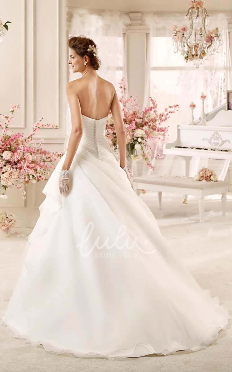 A-line Wedding Dress with Side Draping & Brush Train Classic Bridal Gown