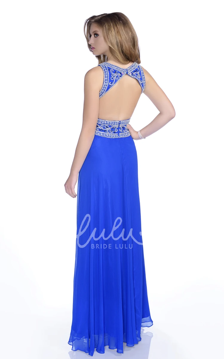 Sheath Chiffon Prom Dress with Jeweled Neckline & Keyhole Back Sleeveless