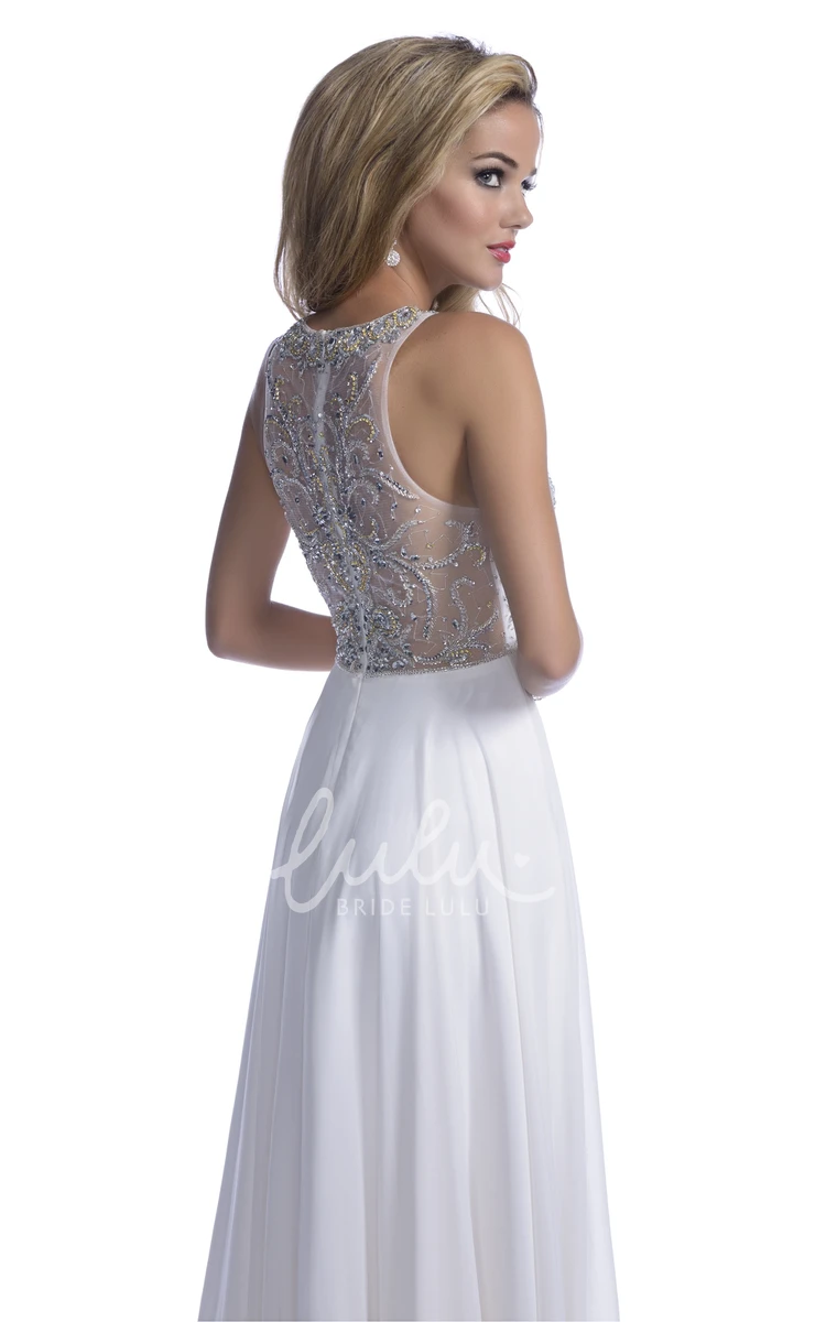 Rhinestone Bodice Sleeveless A-Line Chiffon Prom Dress Classy Bridesmaid Dress
