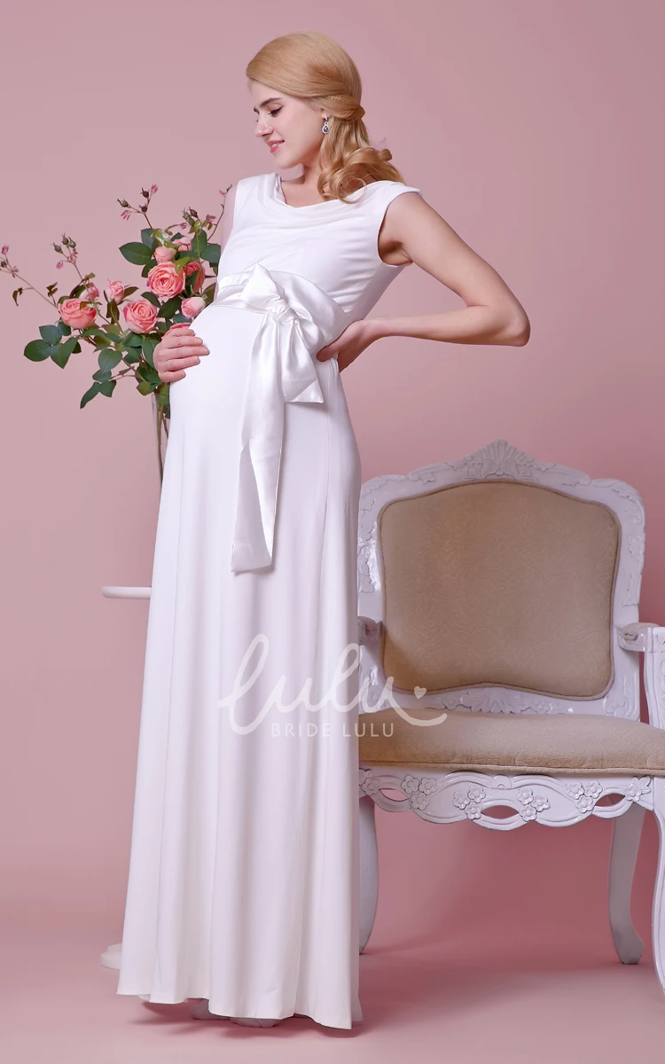 A-line Chiffon Maternity Wedding Dress with Sash Cowl Neckline Wedding Dress