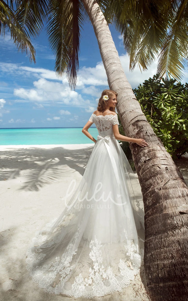 Cap-Sleeve Lace-Up Mermaid Wedding Dress with Sash and Appliques