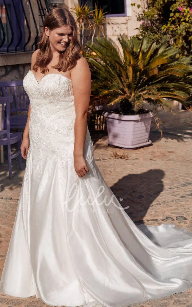 Casual Satin A Line Wedding Dress with Appliques Sweep Train Short Sleeve Bateau