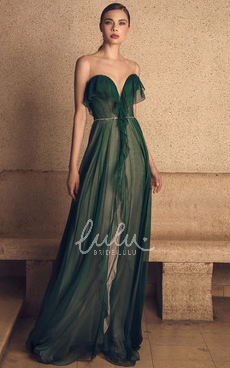 Casual Tulle Prom Dress with Ruffles A-Line Floor-Length