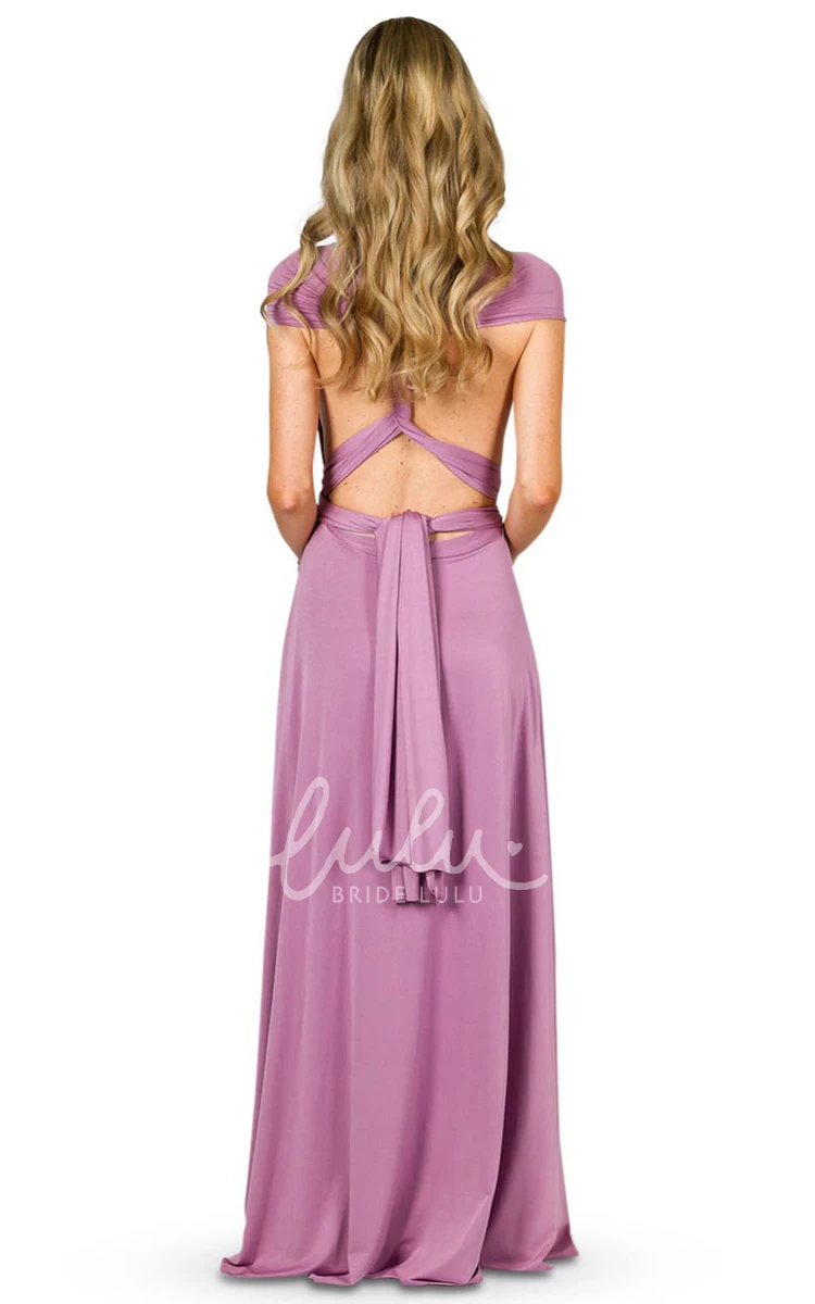 Sleeveless One-Shoulder Jersey Bridesmaid Dress with Bow Convertible Style