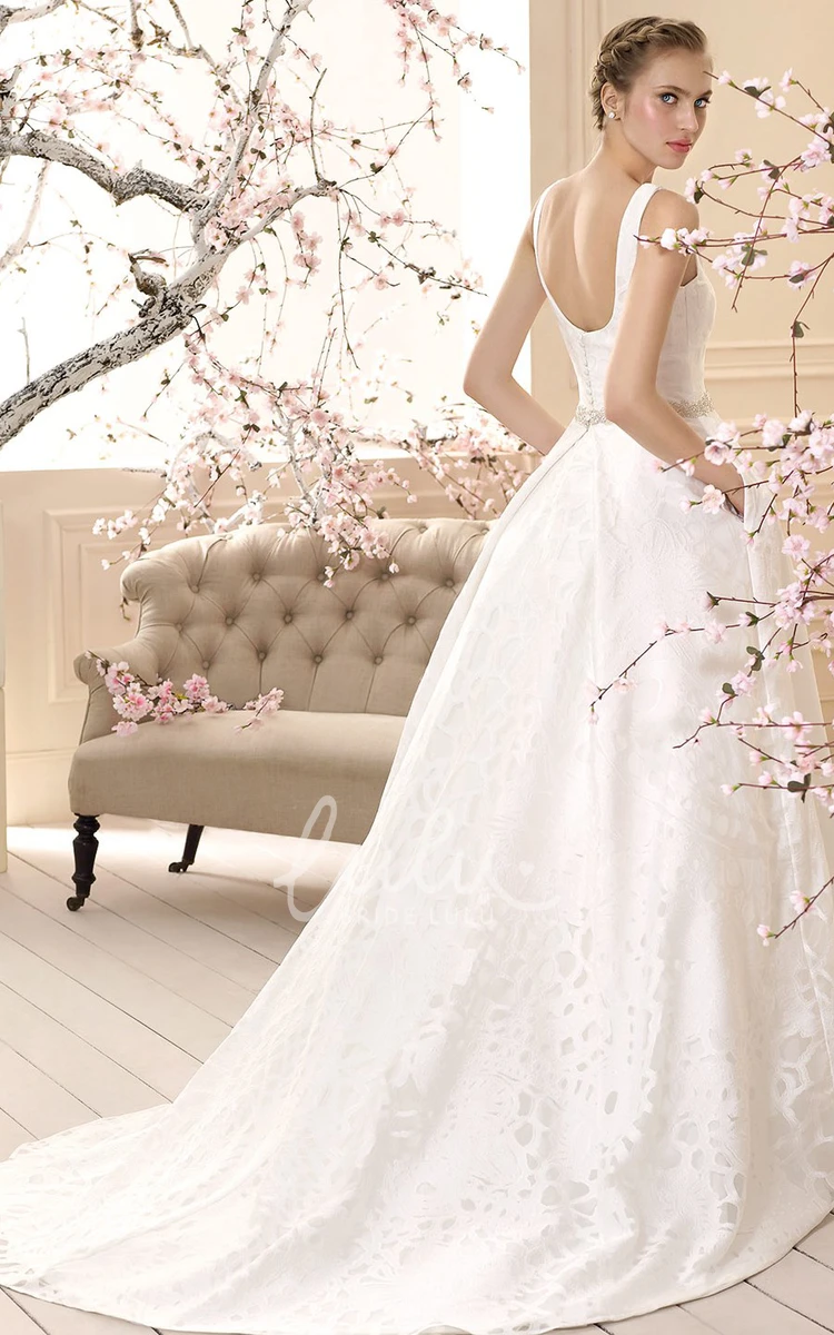 Jeweled A-Line Square-Neck Sleeveless Wedding Dress Classy Bridal Gown