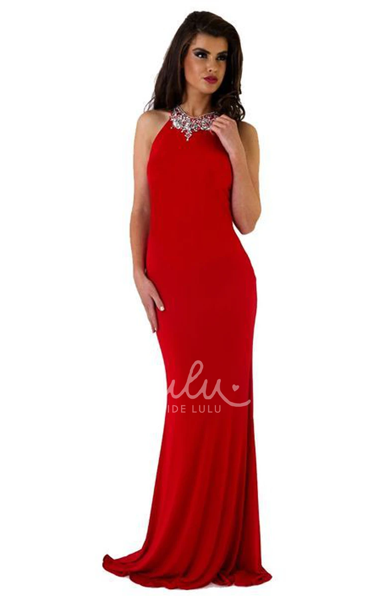 Sleeveless Beaded Sheath Jersey Prom Dress Modern Formal Dress for Women