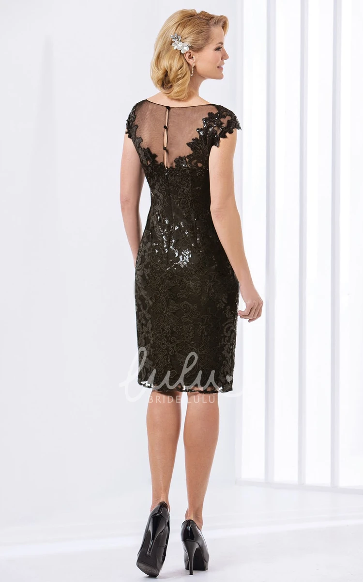 Cap-Sleeved Sheath Sequin Mother Of The Bride Dress with Illusion Back Elegant Formal Dress