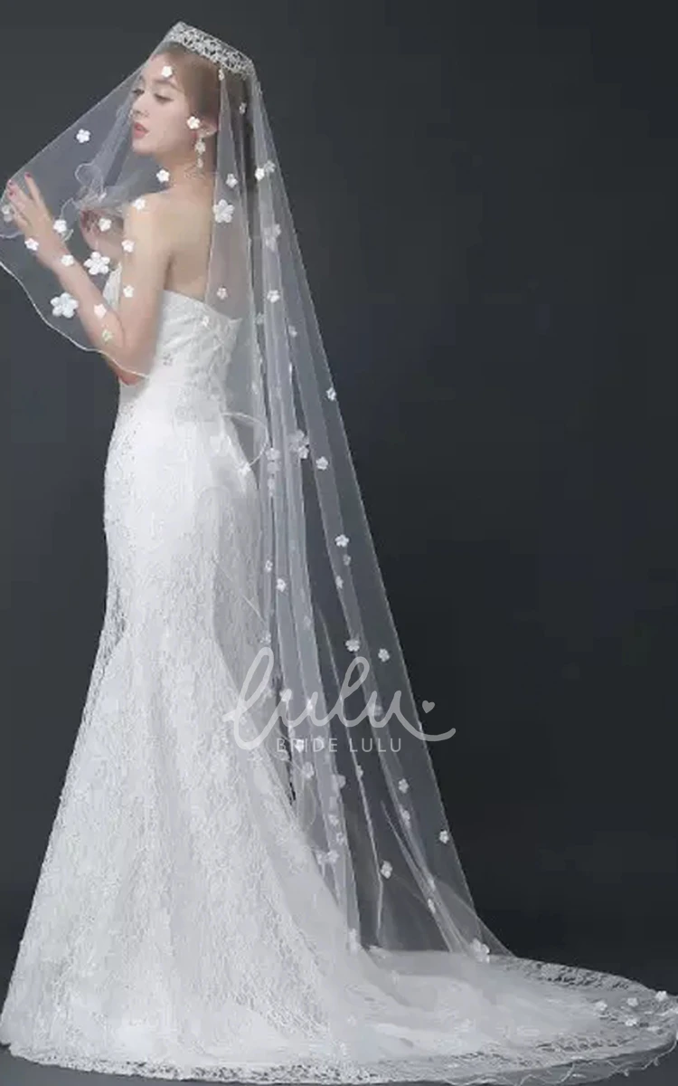Tulle Bridal Veil with Flowers for Chapel