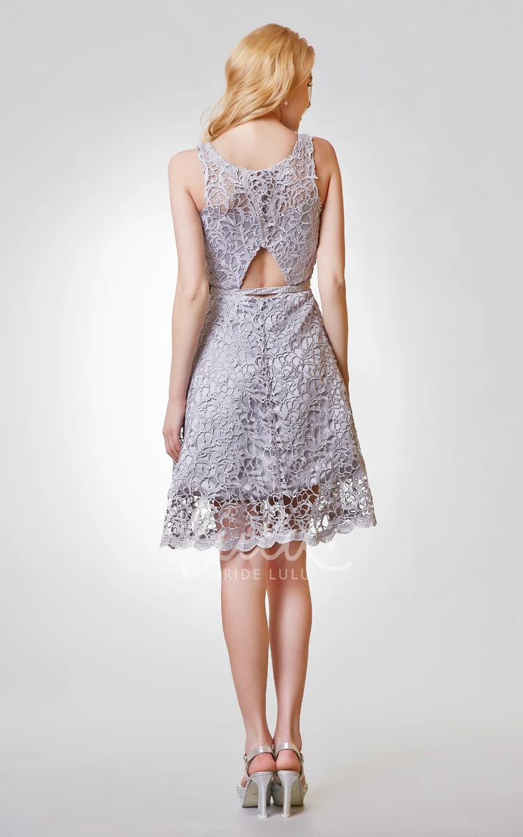 Short Sleeveless Lace Bridesmaid Dress with Keyhole