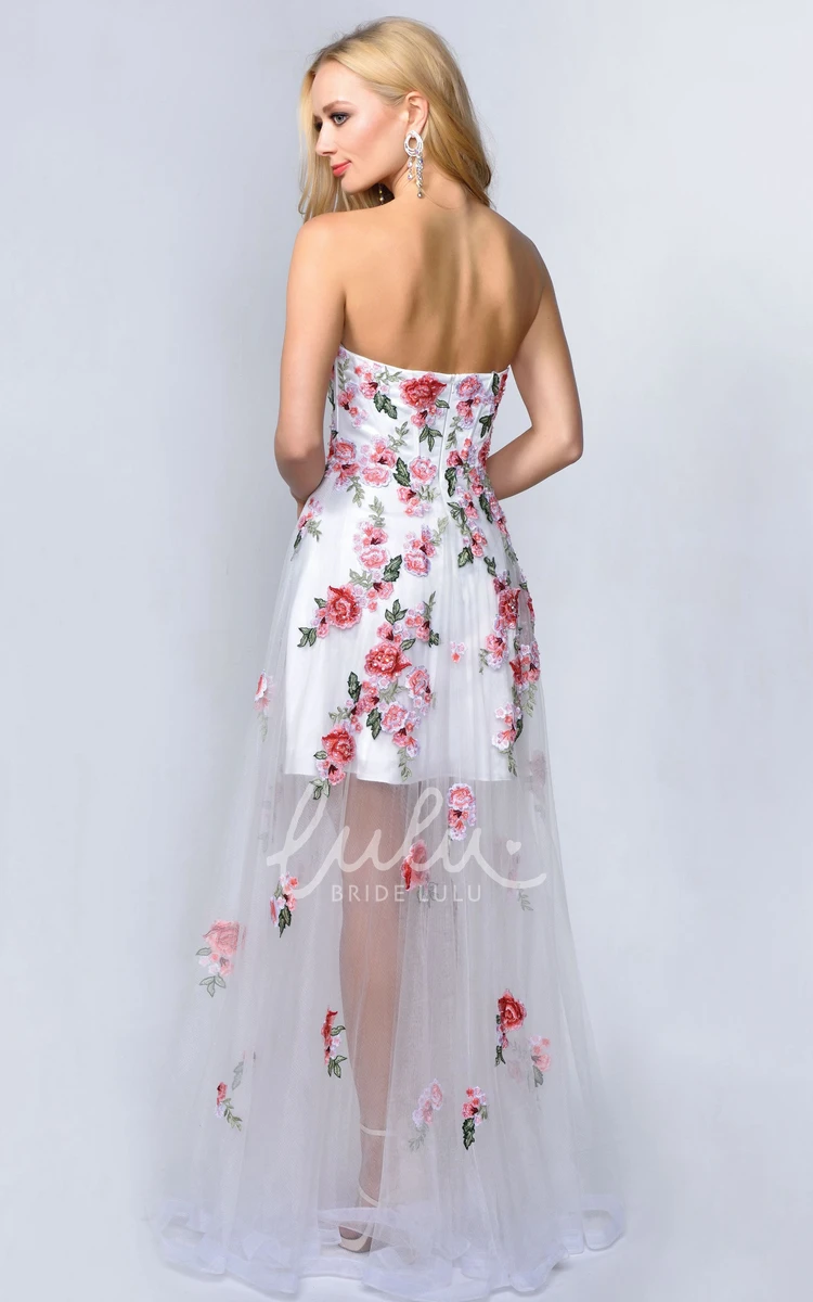 Applique Flower A-Line Tulle Bridesmaid Dress with Strapless and Backless Design