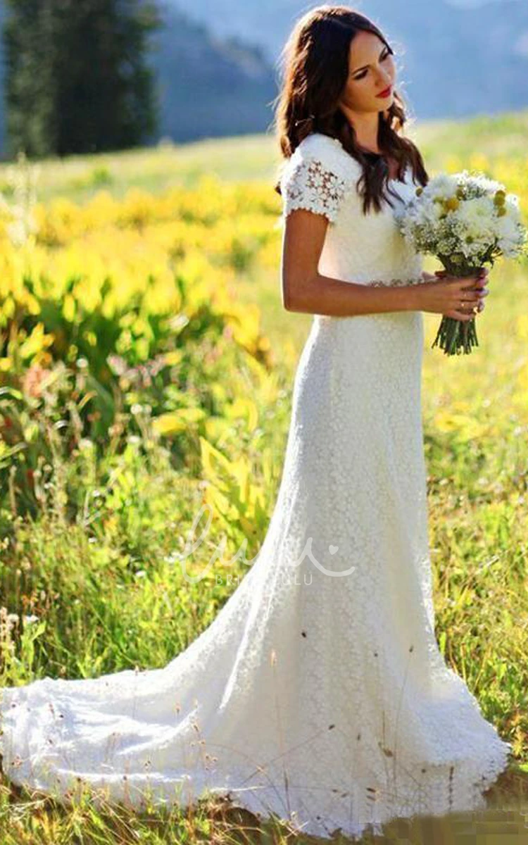 Jewel Sheath Lace Wedding Dress with Zipper Modern Bridal Gown
