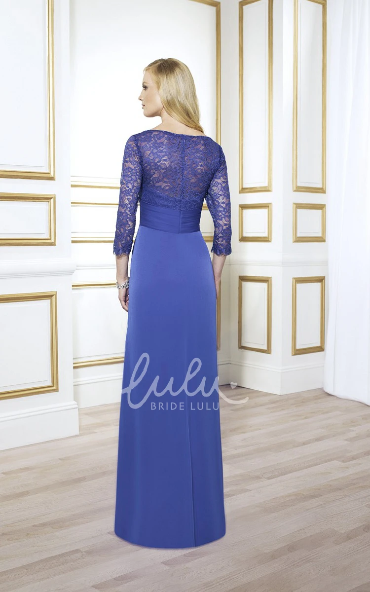 Lace Bateau Neck Chiffon Formal Dress with Broach and Draping for Mother of the Bride