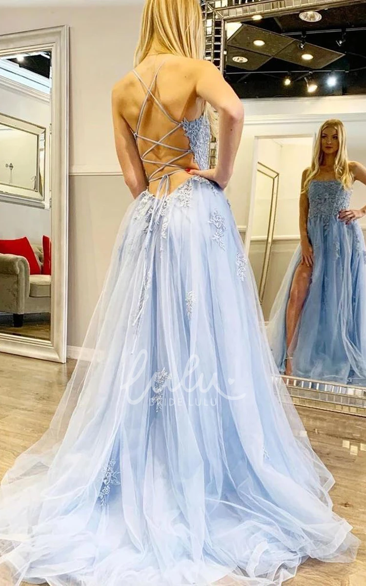 Sleeveless A-Line Tulle Prom Dress Adorable Backless Style with Floral Accents
