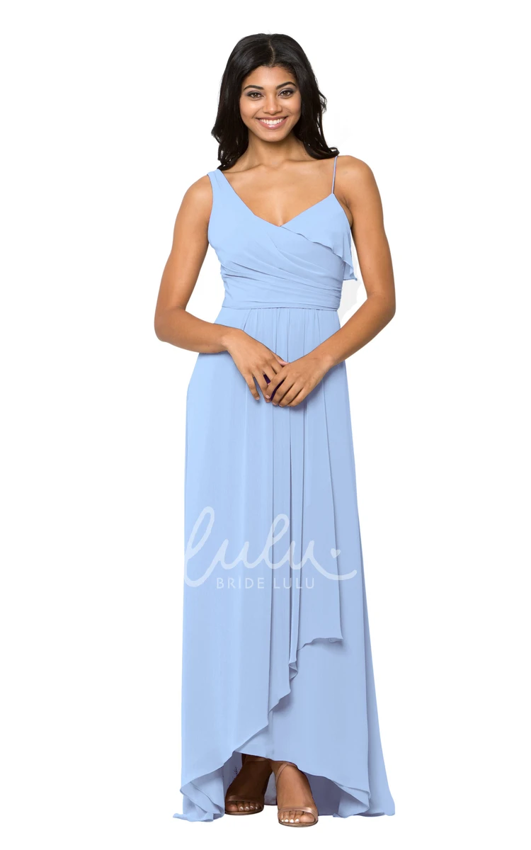 Spaghetti Chiffon Bridesmaid Dress with Ruched & Sleeveless Multi-Color Convertible