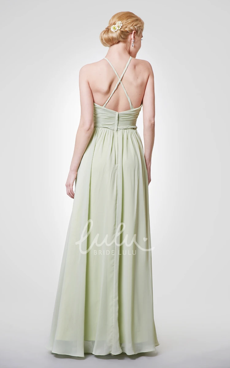 Chiffon Halter Prom Dress Sexy Back & Floor Length