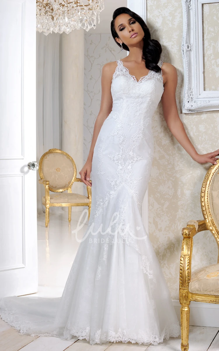 Satin&Tulle Appliqued Wedding Dress with Straps Floor-Length