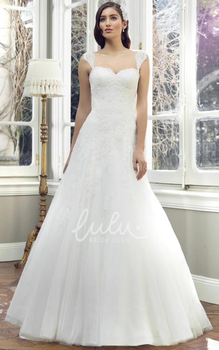 Queen-Anne Lace&Satin Wedding Dress with Chapel Train A-Line