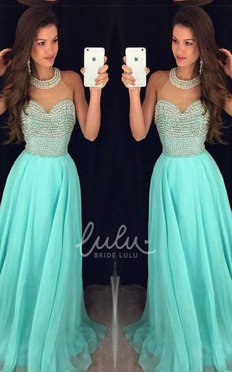 Elegant High-Neck Beaded Chiffon Prom Dress Sleeveless Women's Formal Gown