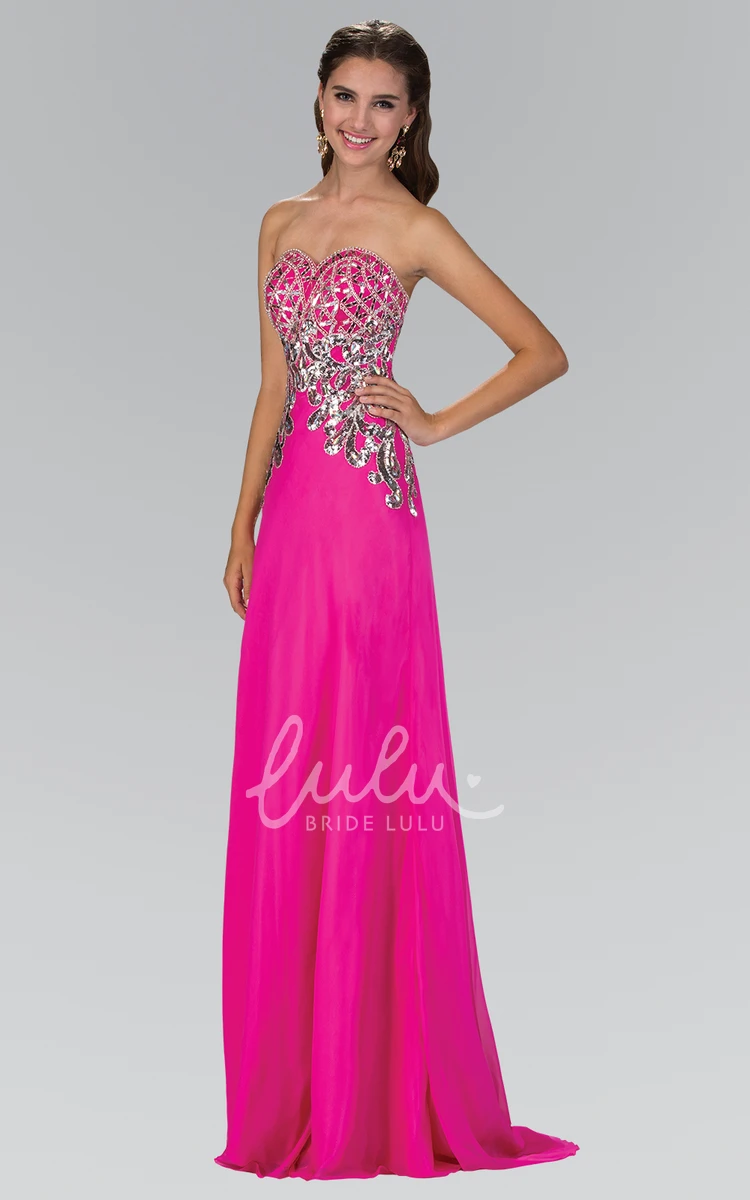 Maxi Chiffon Formal Dress with Sweetheart Neckline Sequins and Beading