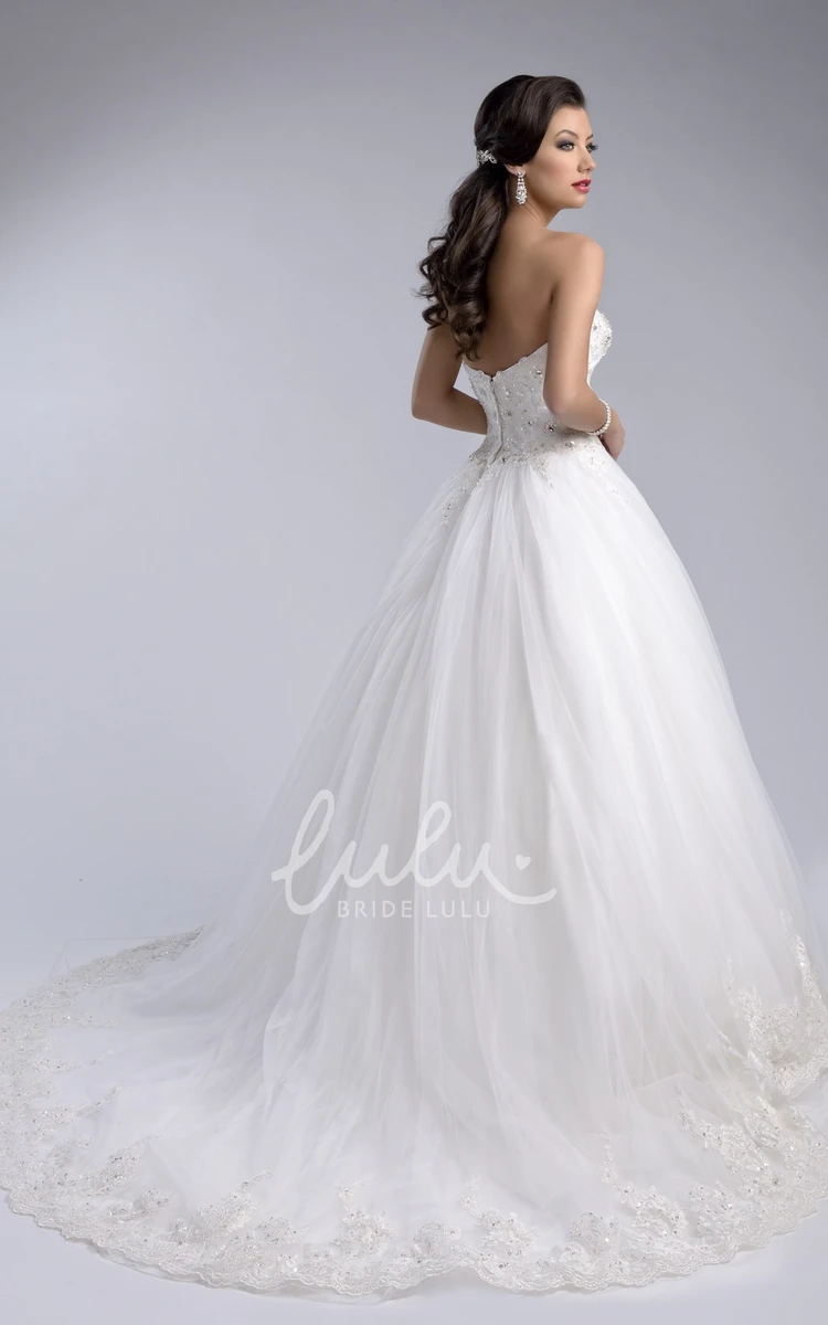 Lace Bodice Tulle Ball Gown with Appliqued Hemline Classy Wedding Dress