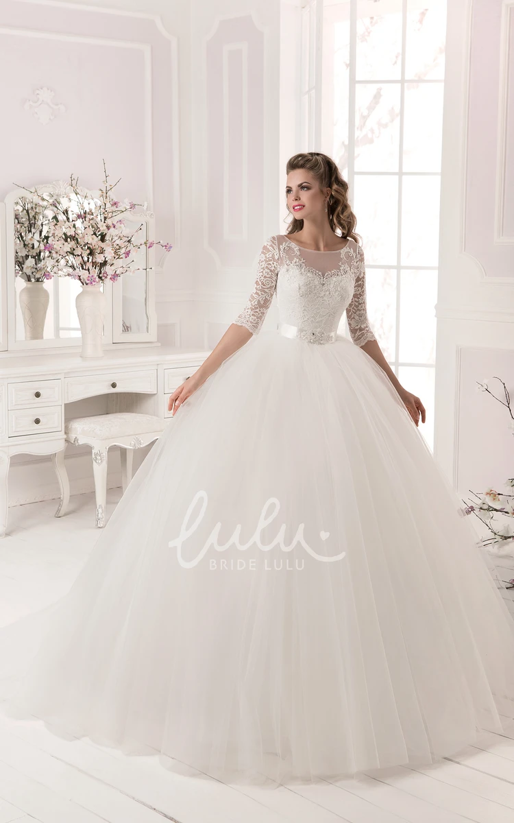 Crystal Detailing Ball Gown Wedding Dress with Lace and Tulle