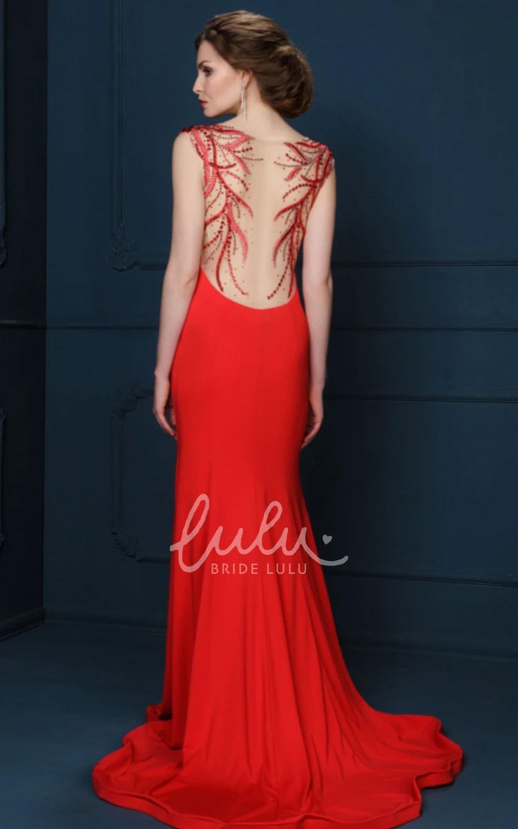 Beaded Cap-Sleeve Sheath Prom Dress with Floor-Length and Scoop-Neck