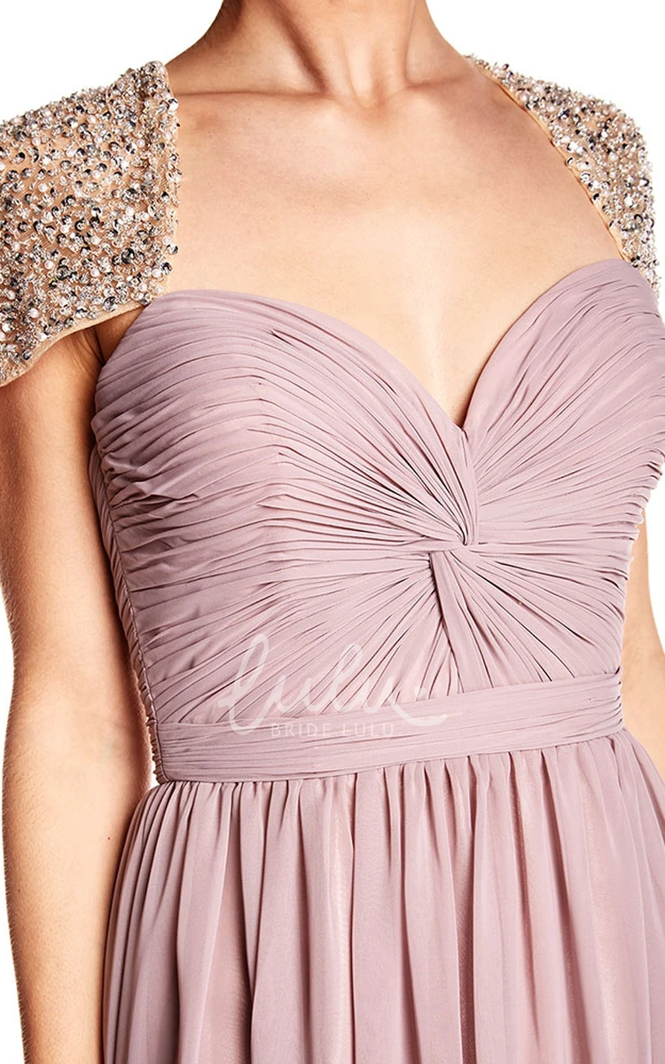 Ruched Sweetheart Chiffon Prom Dress Cap Sleeve Unique Flowy