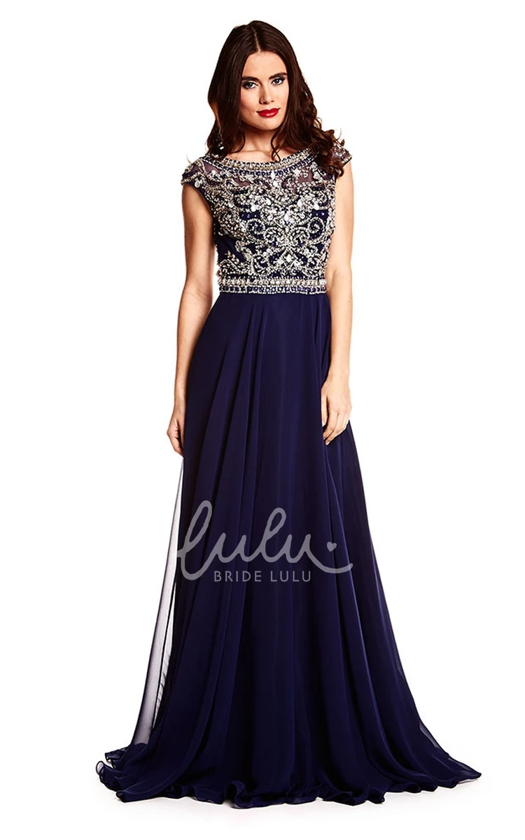 Beaded Scoop-Neck Chiffon Prom Dress with A-Line Silhouette