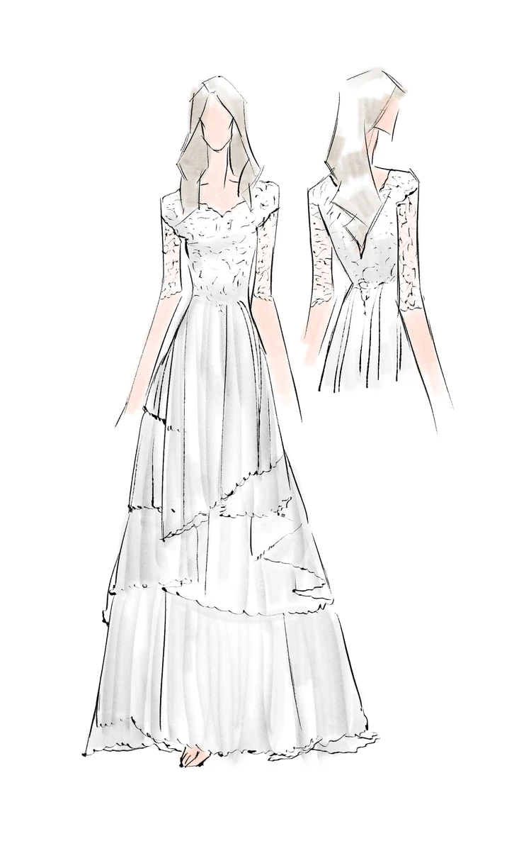 Bohemian V-Neck Half Sleeve Lace Country Wedding Dress