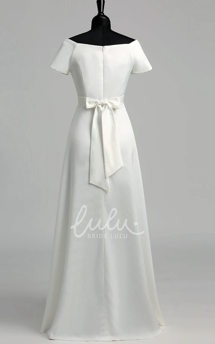 Satin A-Line Wedding Dress with Floor-Length Beading and Pleats