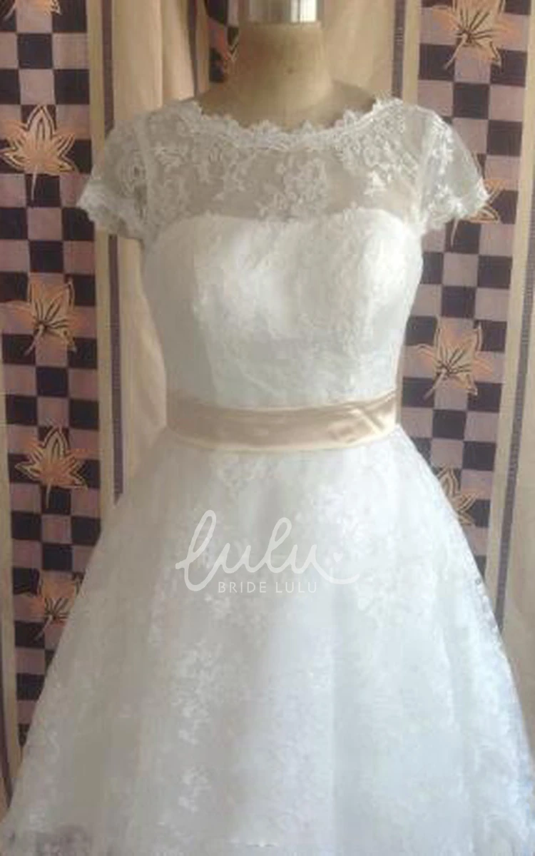 Vintage Short Sleeve Jewel Neck Lace Wedding Dress Classy Bridal Gown