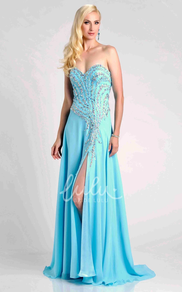 Crystal Detailed Sweetheart Chiffon A-Line Prom Dress Modern Prom Dress