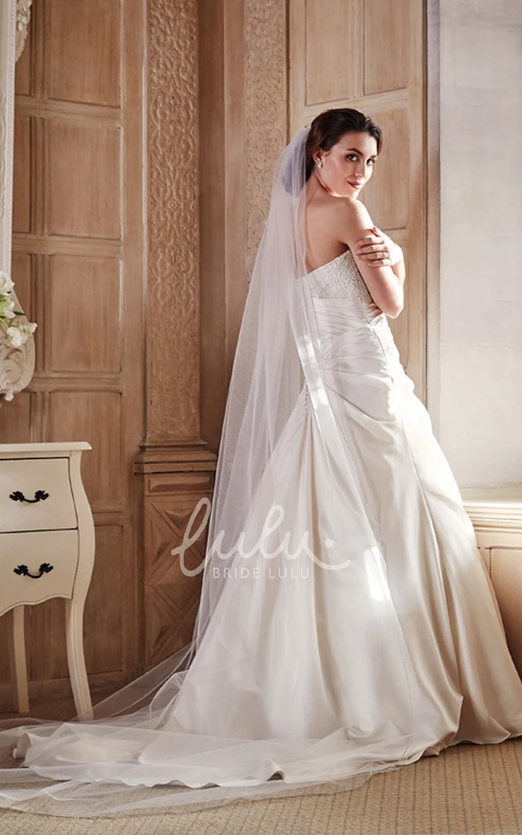 Long Appliqued Jersey Wedding Dress with Court Train Strapless Simple Bridal Gown Elegant